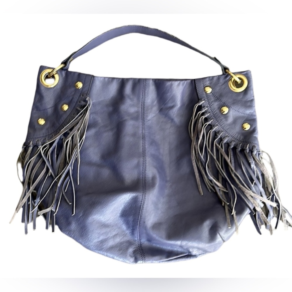 Roberta Gandolfi Purple Leather Fringe Hobo Bag
